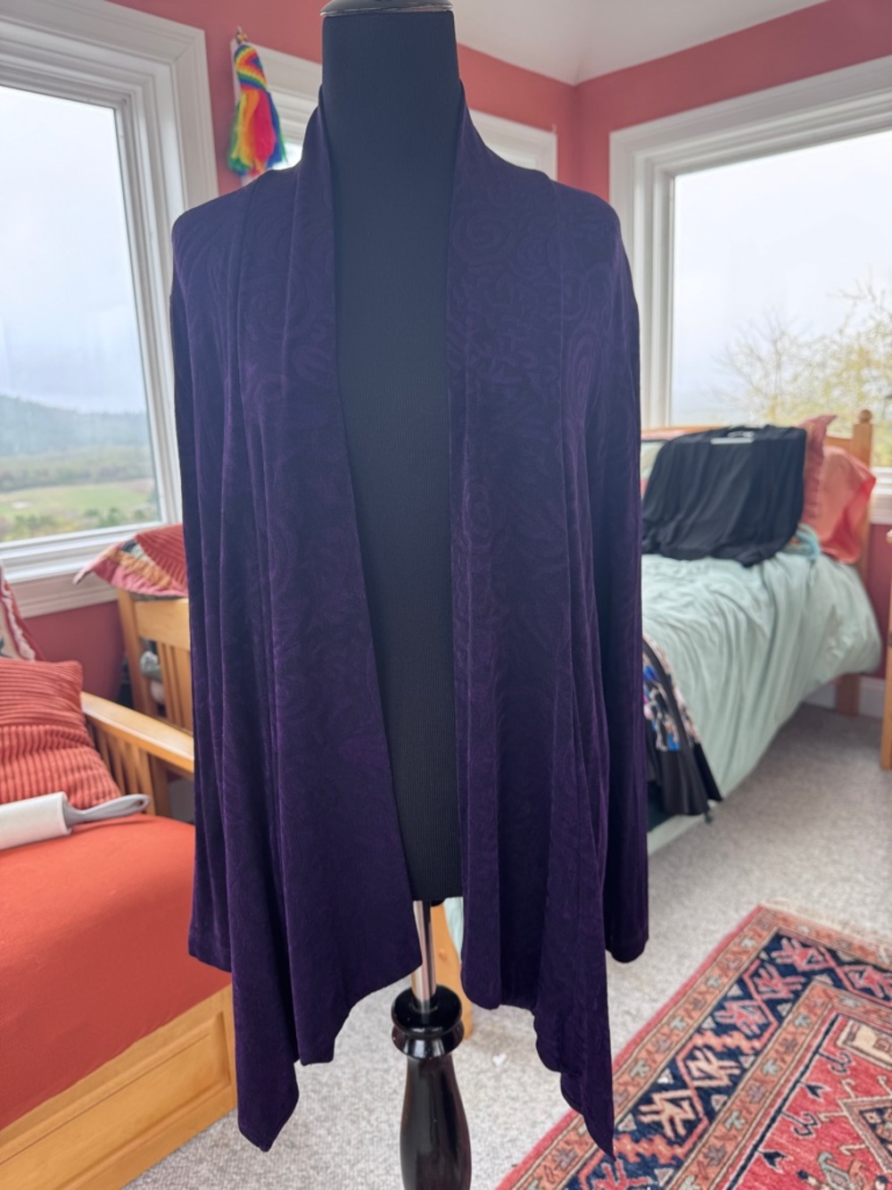 Chico's Open Front Draped travelers Cardigan Jacket. Deep Purple. Chicos size 2